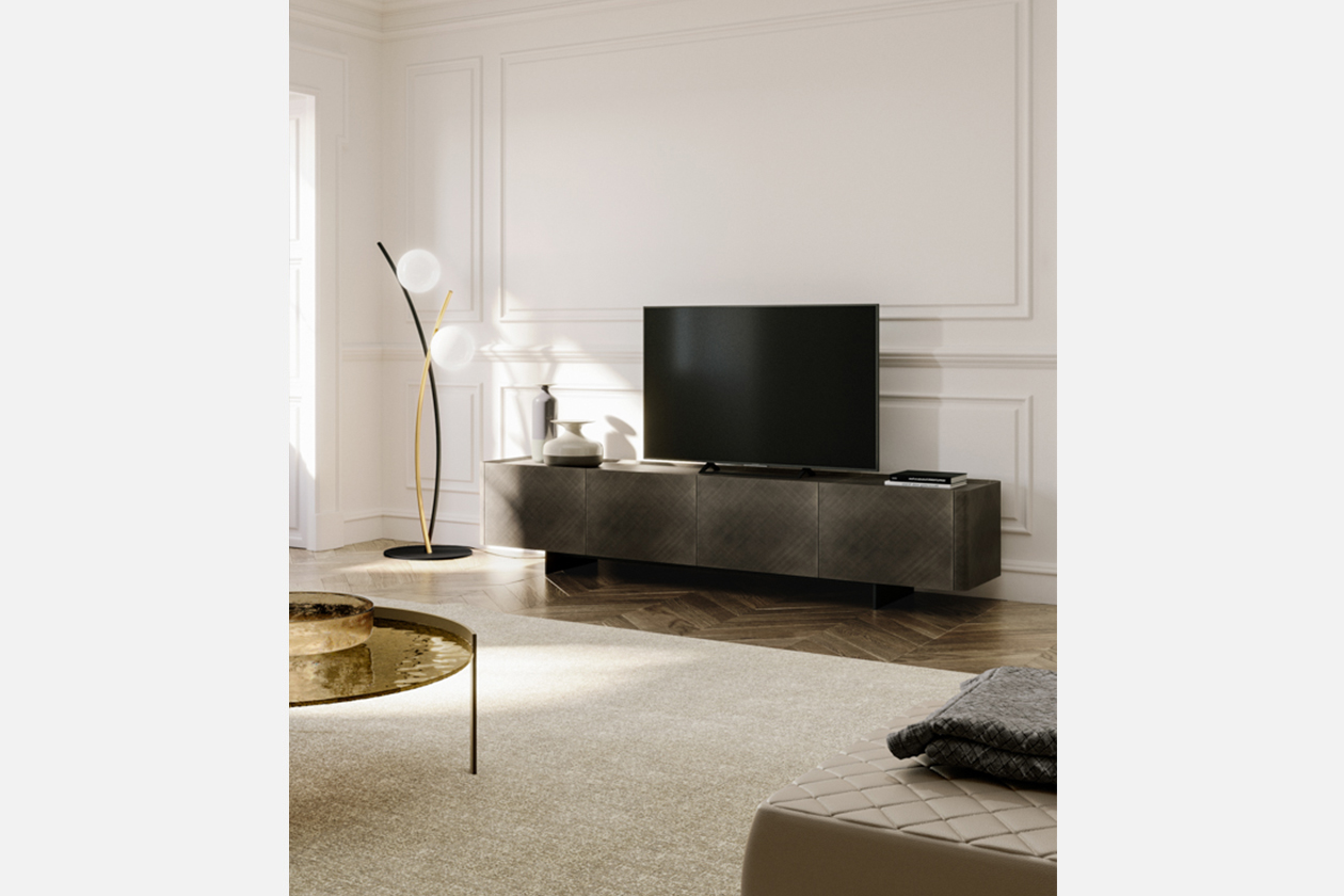 ALMA TV UNIT laccato, bronzo spazzolato